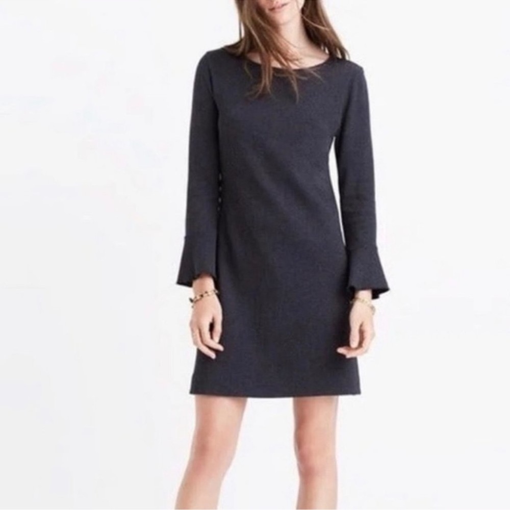 Madewell M Charcoal Gray Cotton Blend Knit Long Bell Sleeve Mini Shift Dress